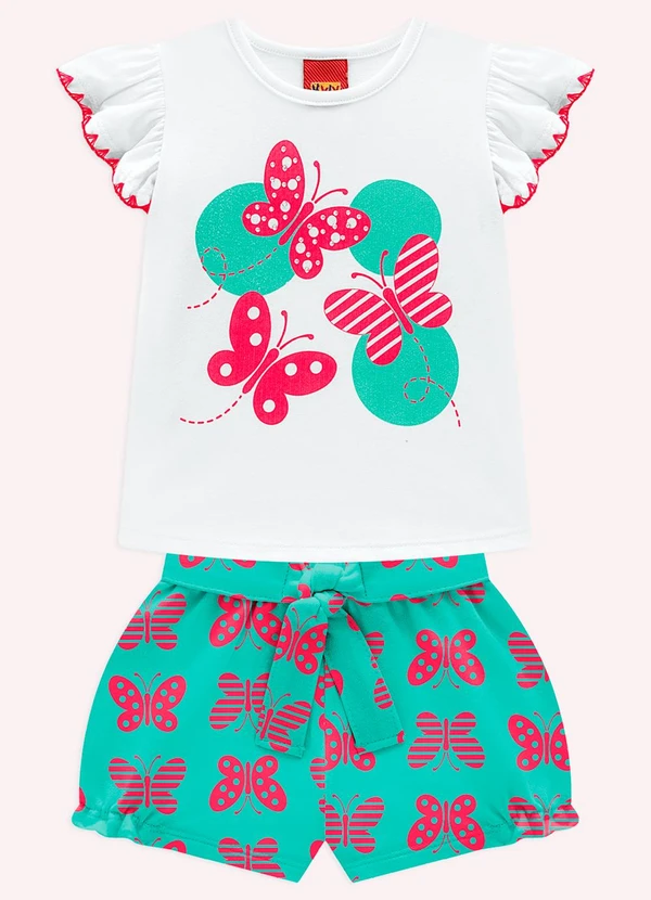 Kyly - Conjunto Infantil Menina Borboletas Branco