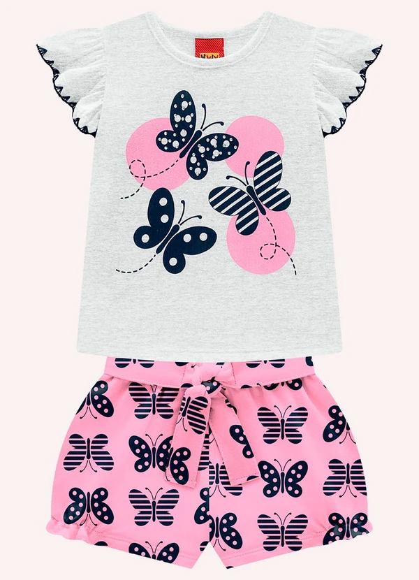 Kyly - Conjunto Infantil Menina Borboletas Cinza