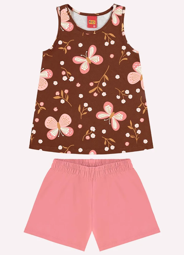 Kyly - Conjunto Infantil Menina Borboletas Marrom