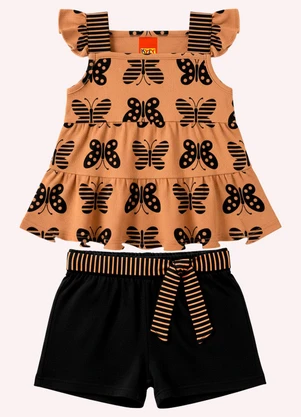 Kyly - Conjunto Infantil Menina Borboletas Marrom - KYLY