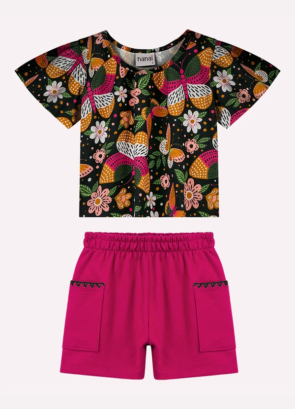 Nanai - Conjunto Infantil Menina Borboletas Preto