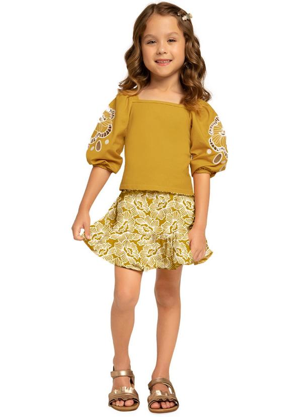Milon - Conjunto Infantil Menina Bordado Amarelo