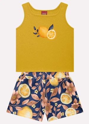 Kyly - Conjunto Infantil Menina Bordado Amarelo - KYLY