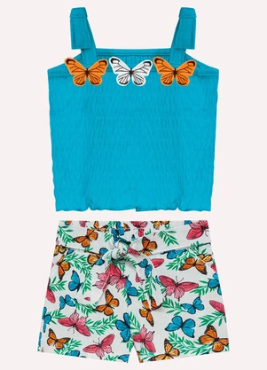 Nanai - Conjunto Infantil Menina Bordado Azul - NANAI