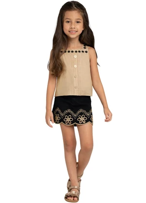 Milon - Conjunto Infantil Menina Bordado Bege - MILON