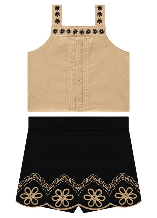 Milon - Conjunto Infantil Menina Bordado Bege 2