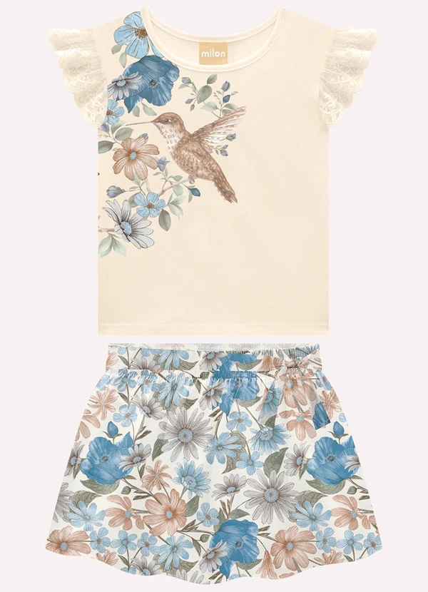 Milon - Conjunto Infantil Menina Bordado Bege