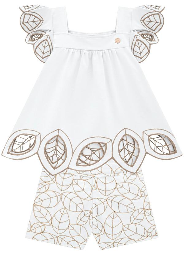 Milon - Conjunto Infantil Menina Bordado Branco