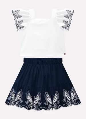 Milon - Conjunto Infantil Menina Bordado Branco - MILON