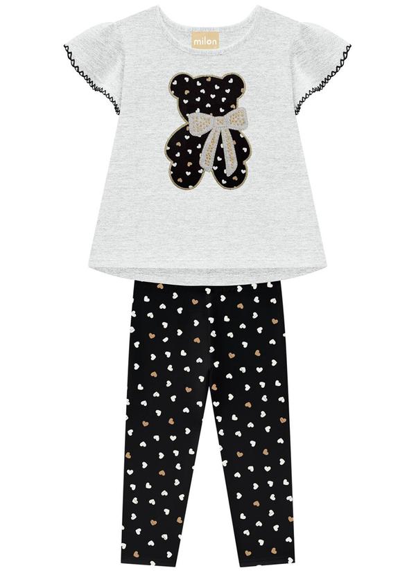 Milon - Conjunto Infantil Menina Bordado Cinza