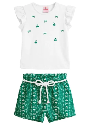 Brandili - Conjunto Infantil Laços e Cereja Verde - BRANDILI