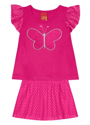 Kyly - Conjunto Infantil Menina Bordado Rosa - KYLY