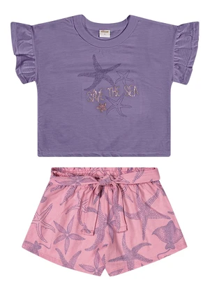Elian - Conjunto Infantil Menina Bordado Lantejoula Roxo - ELIAN