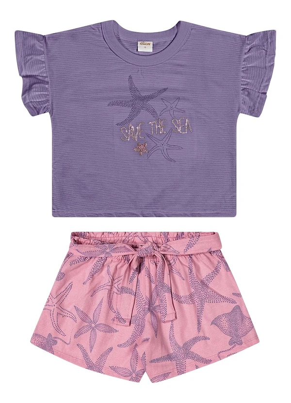 Elian - Conjunto Infantil Menina Bordado Lantejoula Roxo 1