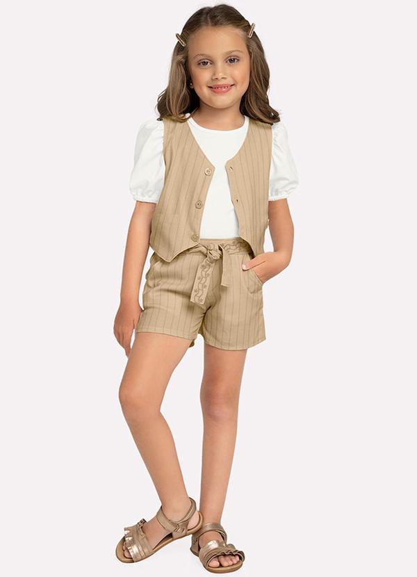 Milon - Conjunto Infantil Menina Bordado Marrom