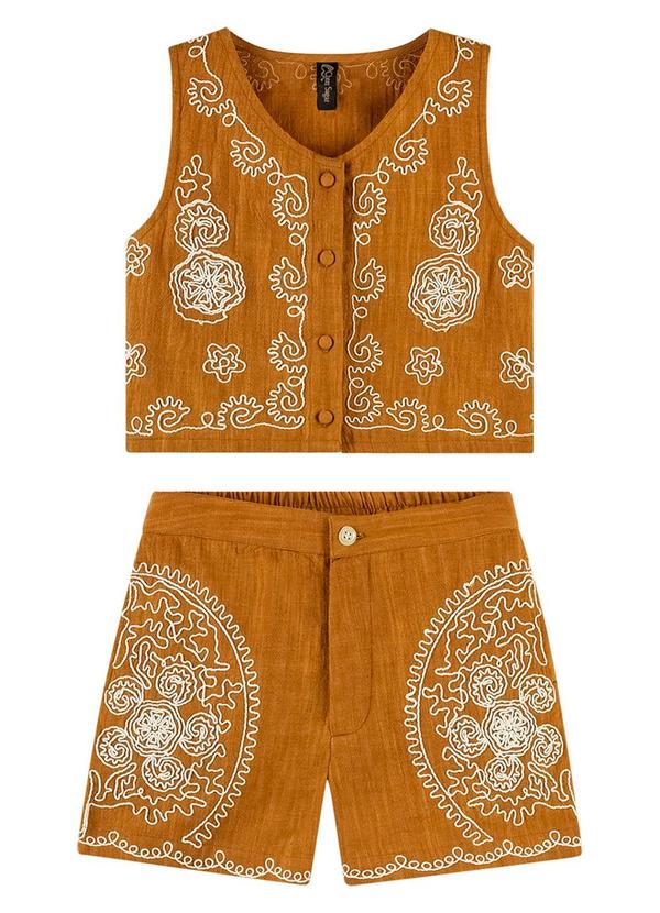 Nanai - Conjunto Infantil Menina Bordado Marrom 2