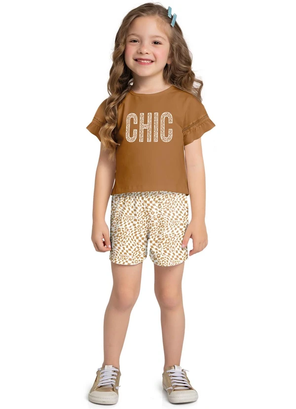 Milon - Conjunto Infantil Menina Bordado Marrom