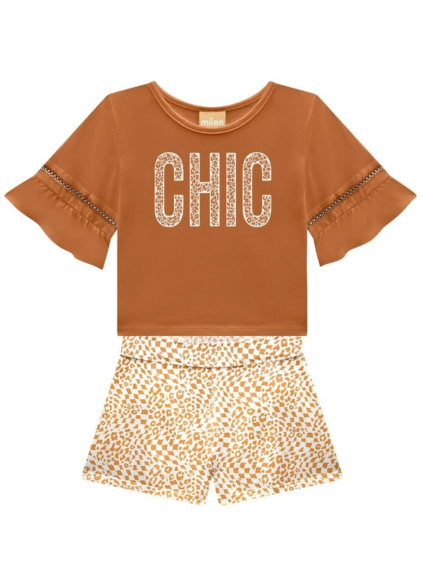 Milon - Conjunto Infantil Menina Bordado  Marrom 2