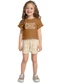 Milon - Conjunto Infantil Menina Bordado Off White - variação: Marrom