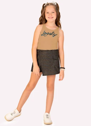 Kyly - Conjunto Infantil Menina Bordado Marrom - KYLY