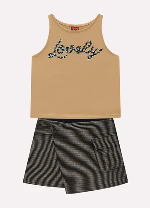 Kyly - Conjunto Infantil Menina Bordado Marrom - KYLY