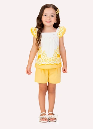 Milon - Conjunto Infantil Menina BordadoBege - MILON