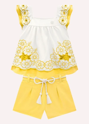 Milon - Conjunto Infantil Menina BordadoBege - MILON