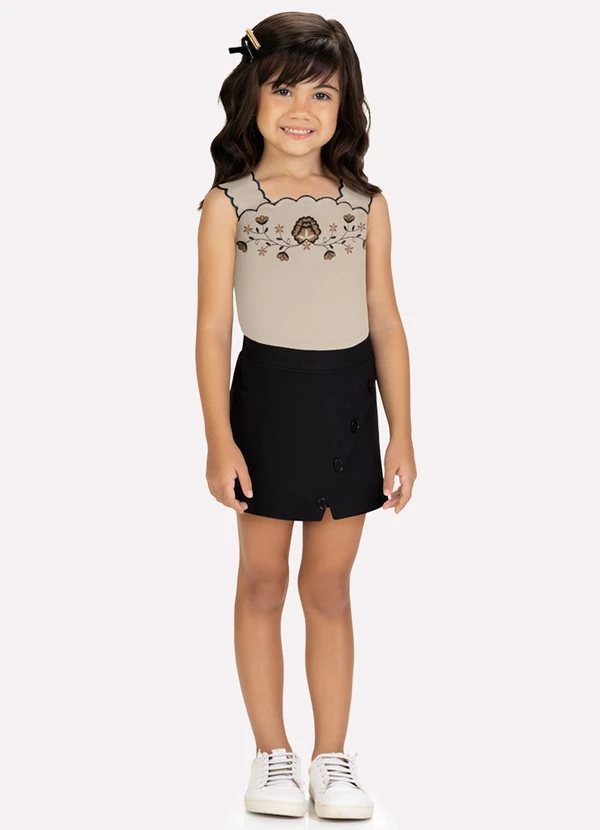 Milon - Conjunto Infantil Menina Bordado Milon Bege