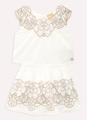 Milon - Conjunto Infantil Menina Bordado Bege - MILON
