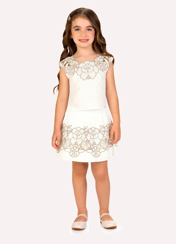 Milon - Conjunto Infantil Menina Bordado Bege