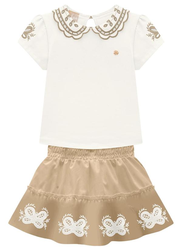 Milon - Conjunto Infantil Menina Bordado Off White