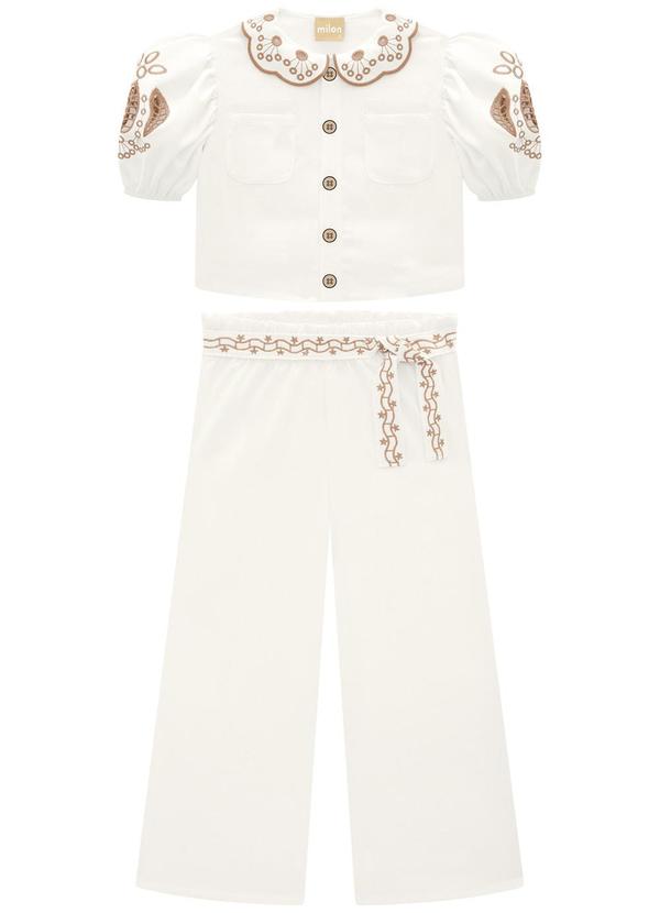Milon - Conjunto Infantil Menina Bordado Off White