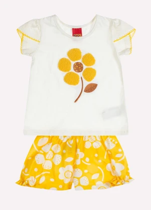 Kyly - Conjunto Infantil Menina Bordado Off White - KYLY