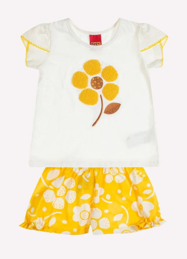 Kyly - Conjunto Infantil Menina Bordado Off White