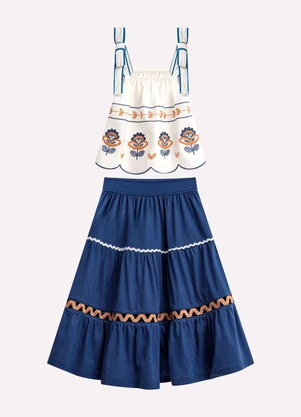 Nanai - Conjunto Infantil Menina Bordado Off White - NANAI