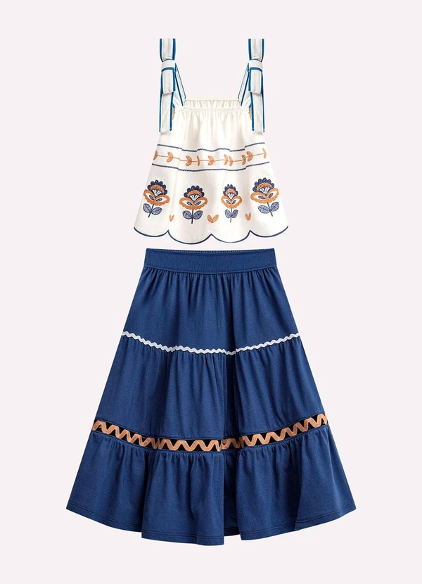 Nanai - Conjunto Infantil Menina Bordado Off White