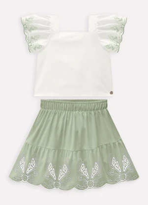 Milon - Conjunto Infantil Menina Bordado Off White - MILON