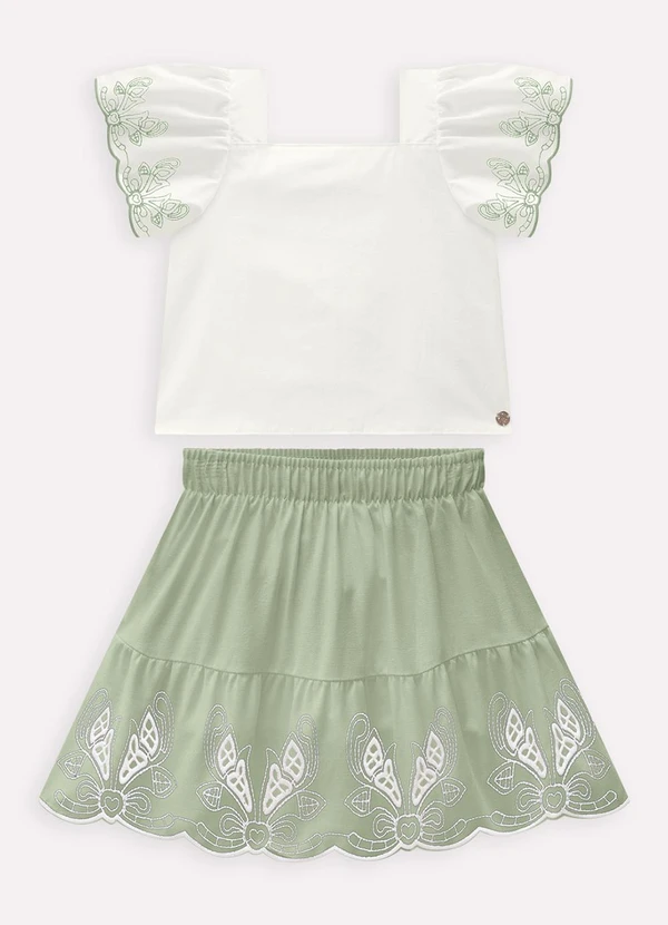 Milon - Conjunto Infantil Menina Bordado Off White