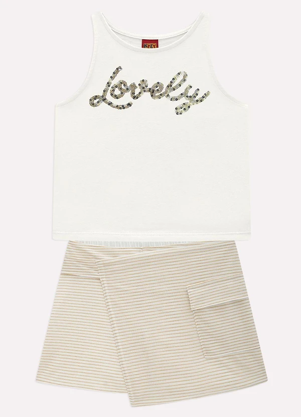 Kyly - Conjunto Infantil Menina Bordado Off White