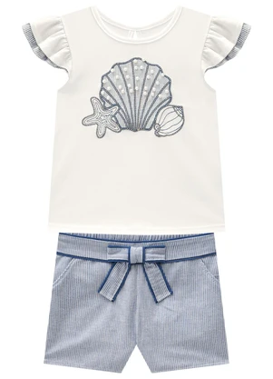 Milon - Conjunto Infantil Menina Bordado Off White - MILON