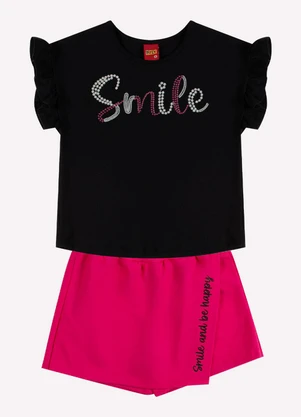 Kyly - Conjunto Infantil Menina Bordado Preto - KYLY