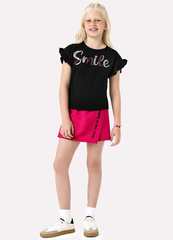 Kyly - Conjunto Infantil Menina Bordado Preto