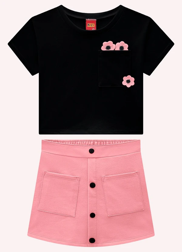 Kyly - Conjunto Infantil Menina Bordado Preto