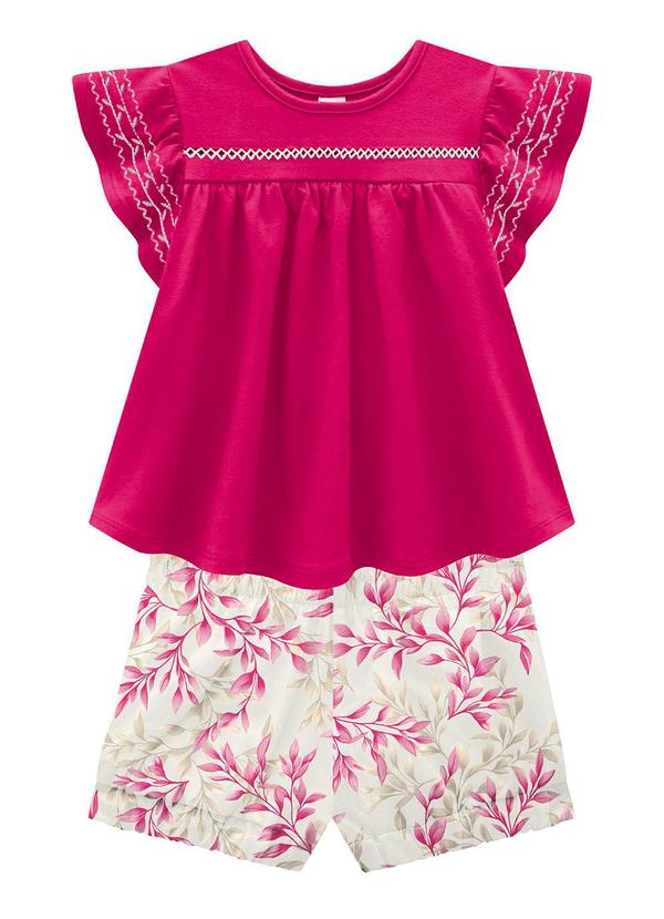 Milon - Conjunto Infantil Menina Bordado Rosa