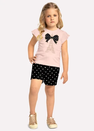 Milon - Conjunto Infantil Menina Bordado Rosa - MILON