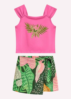 Nanai - Conjunto Infantil Menina Bordado Rosa - NANAI