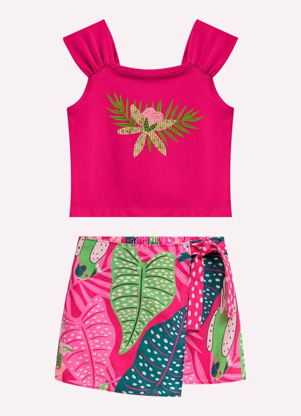 Nanai - Conjunto Infantil Menina Bordado Rosa