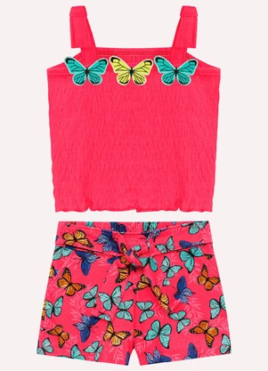 Nanai - Conjunto Infantil Menina Bordado Rosa - NANAI