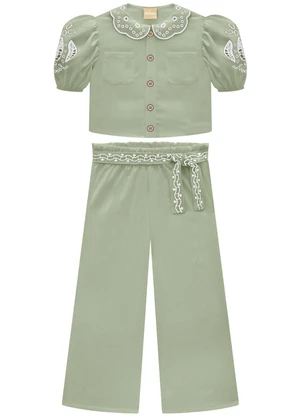 Milon - Conjunto Infantil Menina Bordado Verde - MILON