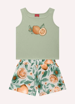 Kyly - Conjunto Infantil Menina Bordado Verde - KYLY